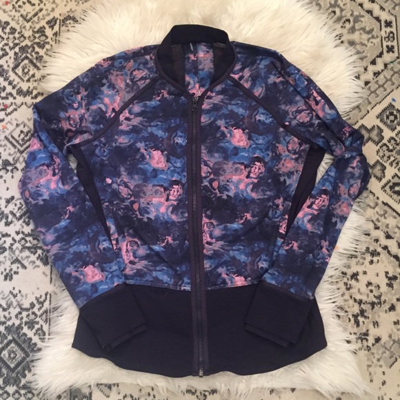 lululemon athletica Jackets & Blazers - Lululemon Mesh Floral Bomber Jacket Open Back 12
